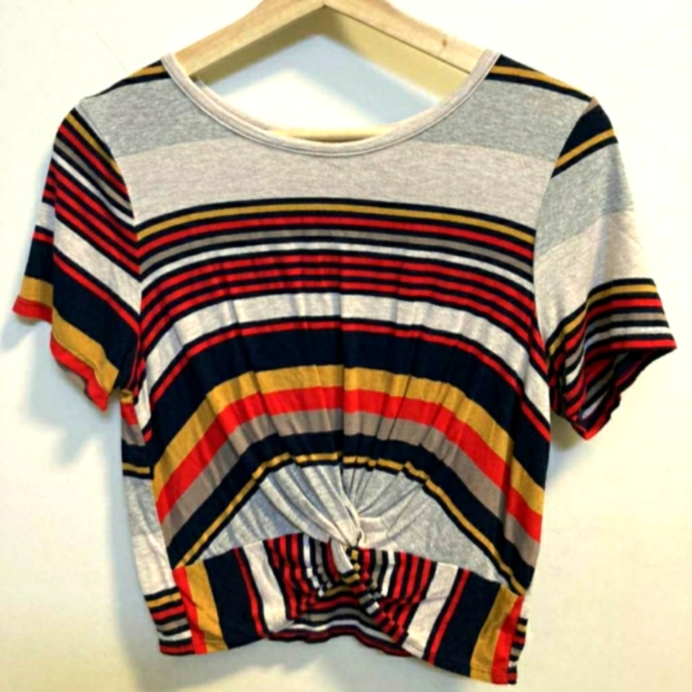 Gaze | Multicolored | Horizontal Striped | Cropped | T-shirt | Size:Medium